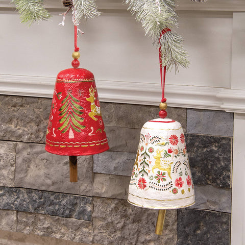 Yuletide Greetings Papier Mache Bell Hanger, 6", Assorted - Col House Designs