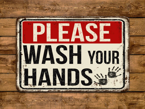 Please Wash Your Hands, 8x12in Vintage Style Metal Sign - Game Time Prints