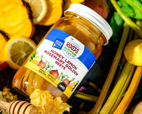 Honey Lemon Rosemary Golden Beets, 16 oz - Know Your Roots Pickles