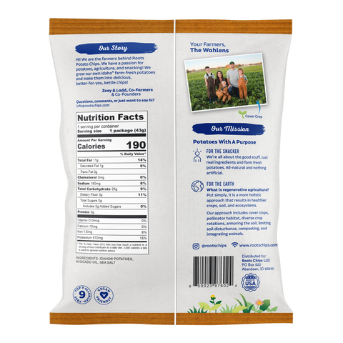 Sea Salt Potato Chips, 1.5 oz bag - Roots Potato Chips