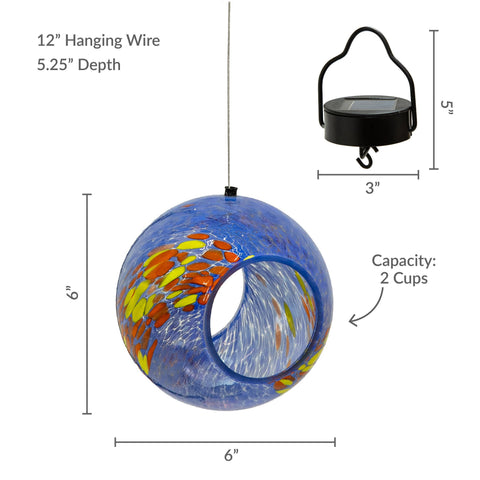 Solar Light Glass Fly-Through Bird Feeder, Fire and Ice, 6" - Sunnydaze Decor