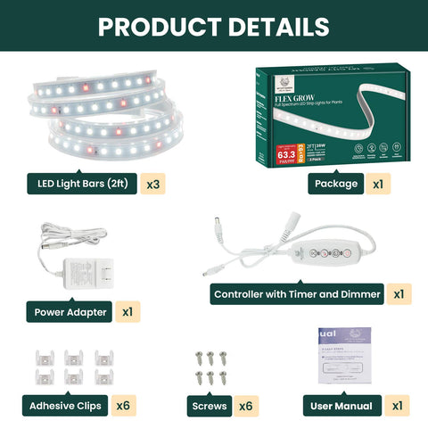 3 Pk FLEX GROW, Transparent Tube LED Grow Light, 6500K - My City Garden