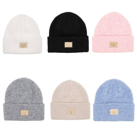 Pink Kids Suede Patch Heather Classic Beanie - Kids - One Size - Fashion City