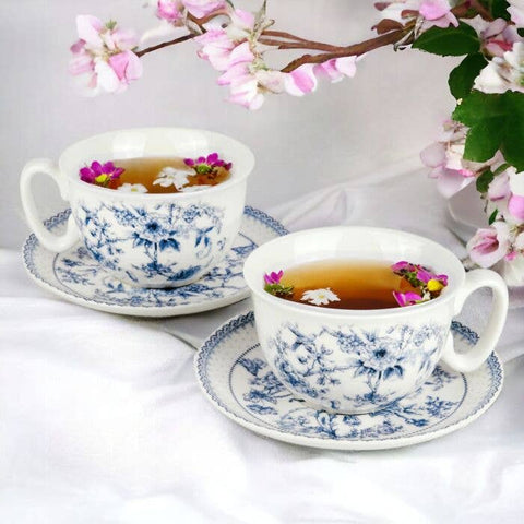 Blue Flowers Bone China Cup and Saucer Set, in Gift Box