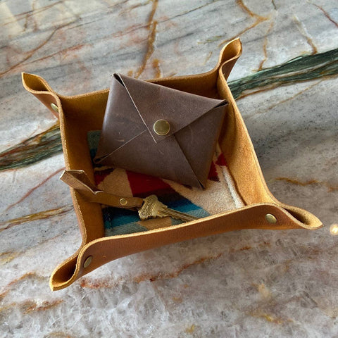 The Scrappy Catchall: Caramel Leather, 5"x5" - Howl Goods