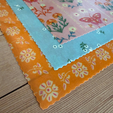 Beeswax Wraps, Summer Flutter, Starter Set of 3, 8"x8", 10"x10", 12"x12" - Shor