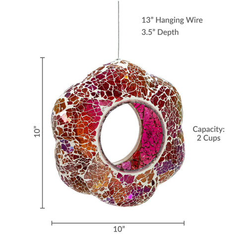 Pearl Pink Flower Mosaic Fly-Through Hanging Bird Feeder, 10" - Sunnydaze Decor