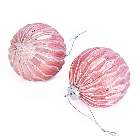 Pink Relief Glass Christmas Tree Ornaments - Set of 2 - STP