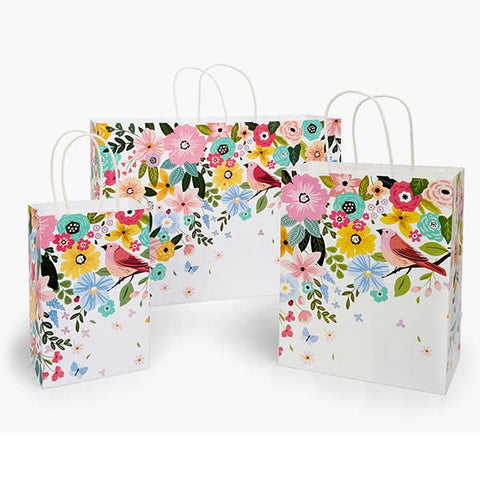 Songbird Blooms Paper Gift Bags, Assorted Sizes - Nashville Wraps