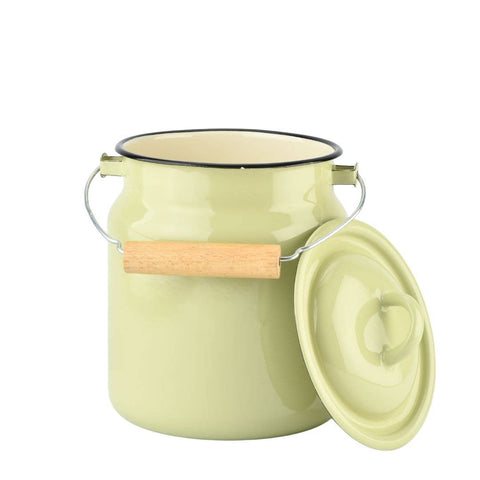 3.3L Vintage Style Enamel Milk Can with Lid, Pale Green - STP