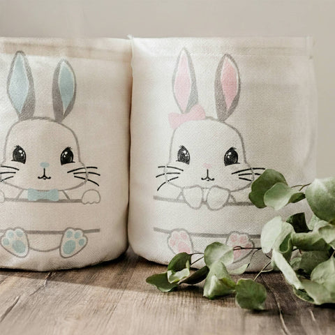 Classic Illustrated Bunny Canvas Easter Basket, Pink- bewell