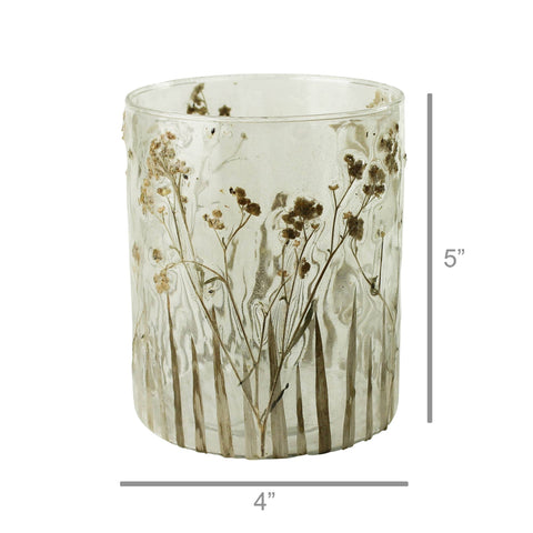 Enameled Prairie Grass Hurricane - Med: Clear, Green / Glass - HomArt