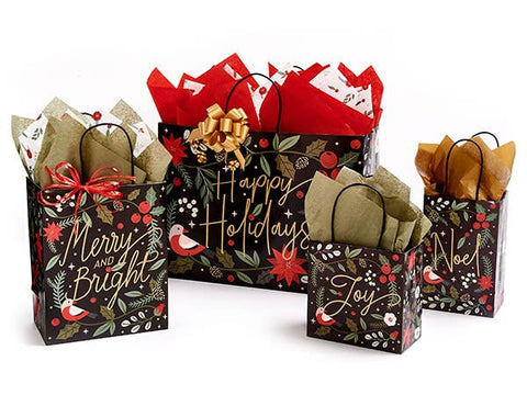 Holiday Botanicals Paper Christmas Gift Bags: Cub 8x4.75x10 in - Nashville Wraps