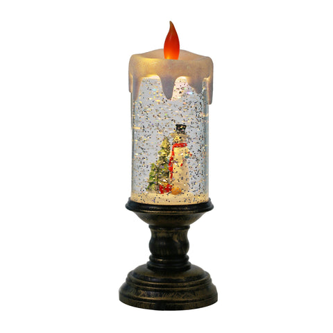Christmas Musical Snow Globe Candlestick Lantern with Snowman Scene for Christmas Decoration - SINT