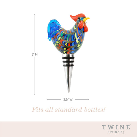 Glass Rooster Wine Bottle Stopper - Twine