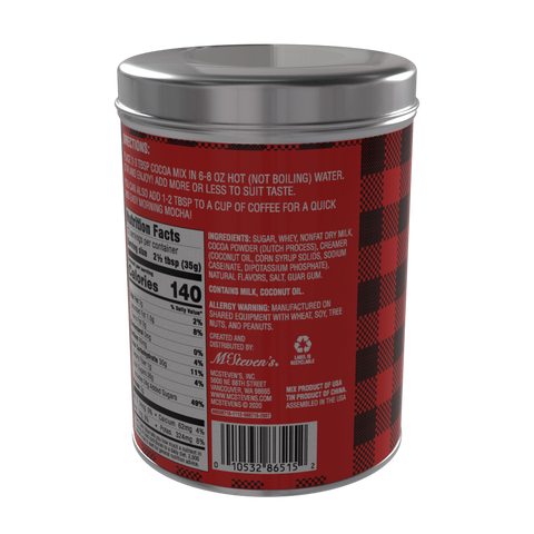 Season's Greetings Red Plaid Chocolate Hot Cocoa, 16oz Round Tin - McSteven's