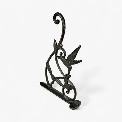Hummingbird Plant Hanger, Cast Iron Wall Bracket, Natural Iron, 10.25" - Iron & Blossom