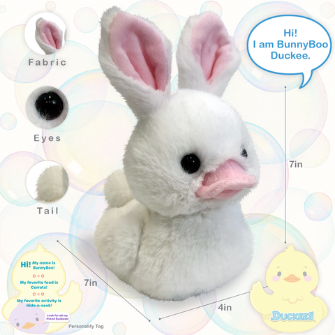 BunnyBoo Duckee Bunny White Plush, 7" - Beverly Hills Teddy Bear Company