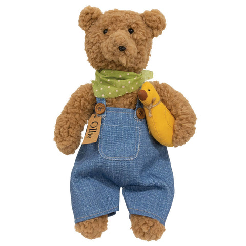 Ollie Overalls Bear Doll with Duck, 12" - The Hearthside Collection