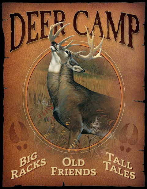 Deer Camp, 12"x17" Tin Sign - Art Brand Studios