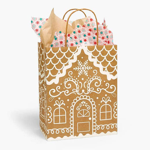 Gingerbread Cottage Paper Retail Gift Bags: Rose 5.25x3.25x8.25 in - Nashville Wraps