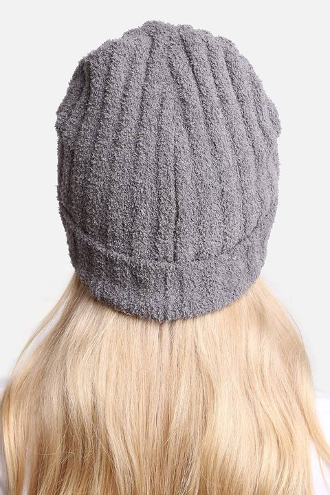 Black Winter Solid Color Ribbed Cuff Beanie Hat: One Size - Fashion City