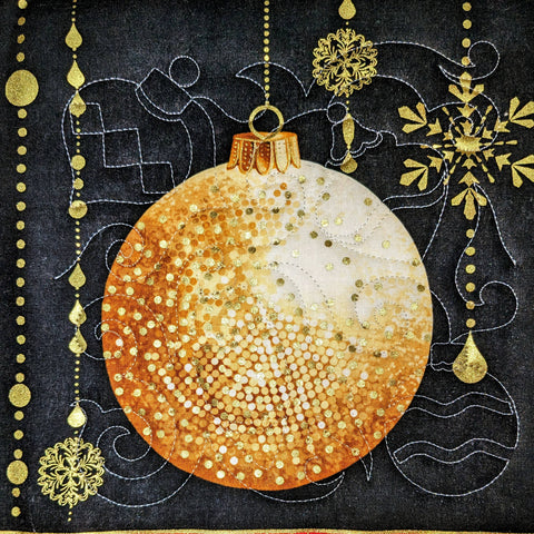 Gold and Black Christmas Ornament Potholder: Reindeer - Red Mitten