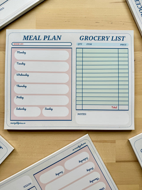 Retro Diner Check Style Meal Planner & Grocery List Notepad - Marigold Press