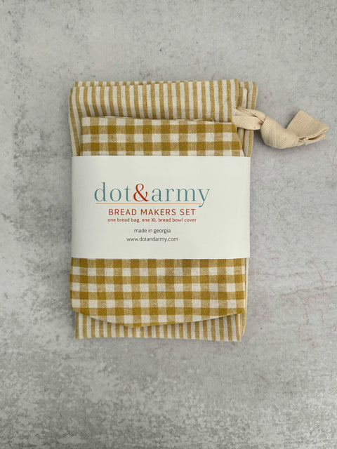 Silver Stripe and Check Bread Makers Set, Bread Bag & Bowl Cover - Dot and Army