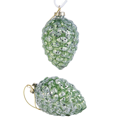 Green Cone Glass Christmas Tree Ornaments - Set of 2 - STP