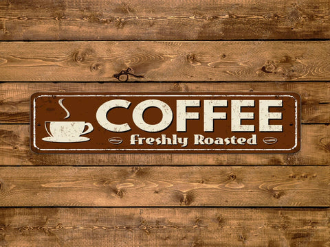 Coffee Freshly Roasted, 4x18in Vintage Style Metal Street Sign - Game Time Prints