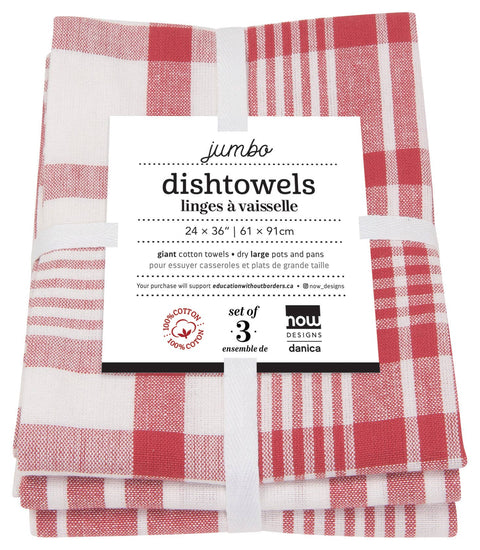 Red Jumbo Cotton Dishtowels, Set of 3, 24"x36" - Now Designs by Danica