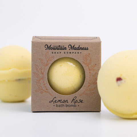 Lemon Rose Bath Bomb, Soft Citrus Floral Soak - Mountain Madness Soap Co.