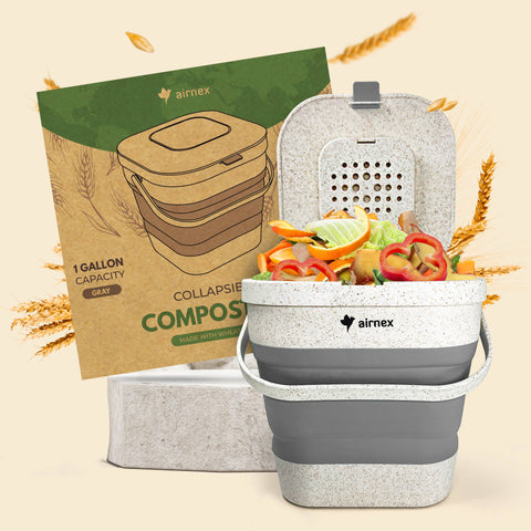 Home Composter Kit: Green, Collapsible Kitchen Compost Bin, 1 Gallon - AIRNEX