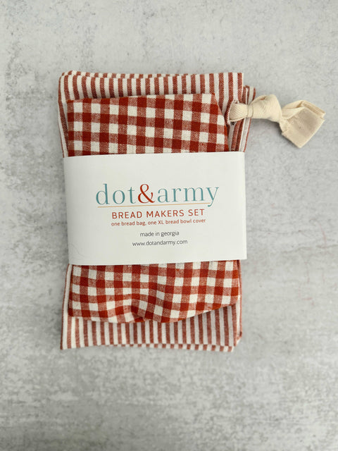 Silver Stripe and Check Bread Makers Set, Bread Bag & Bowl Cover - Dot and Army