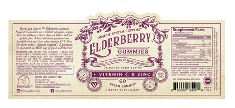 Elderberry Gummies with Zinc + Vitamin C, 60 count - Roots And Leaves
