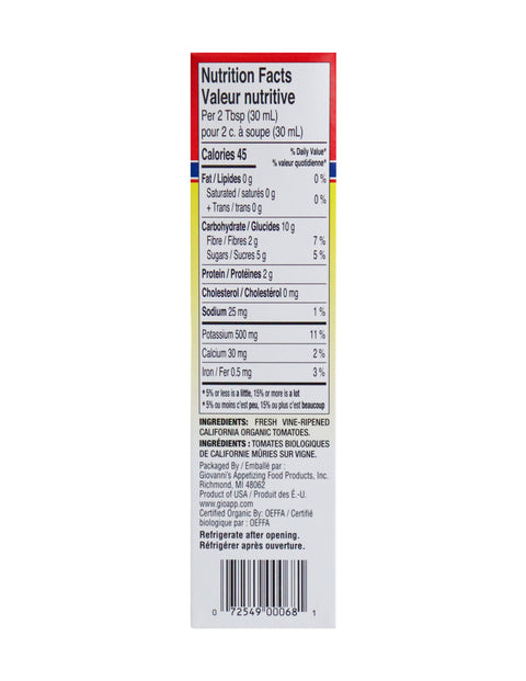 Tomato Paste, 4.5 oz tubes, Made in USA, USDA Organic - Giovanni's