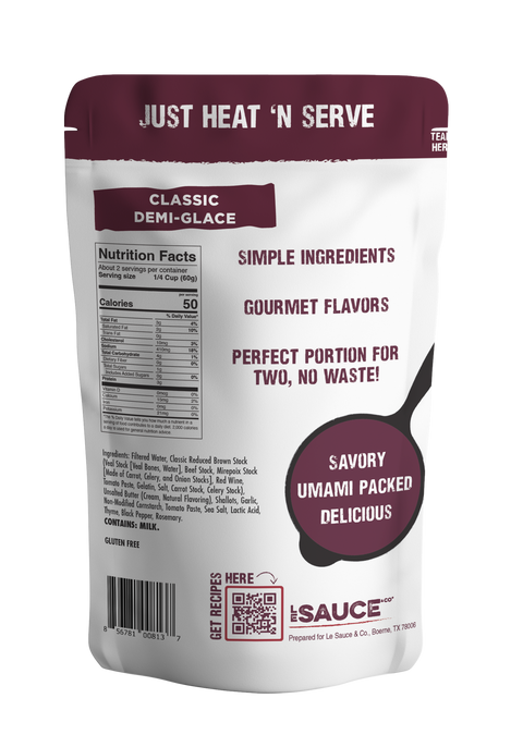 Classic Demi Glace Finishing Sauce, 2 Servings, 4.5 oz - Le Sauce & Co.