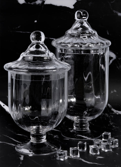 Clear Glass Footed Storage Jar with Lid: Large: 5.9" w x 13.4" h