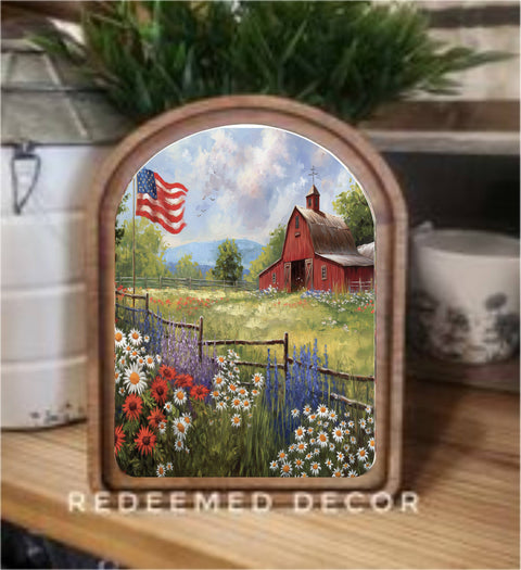 Arch Top Patriotic Farm - 6x8in Framed Art - Redeemed Decor