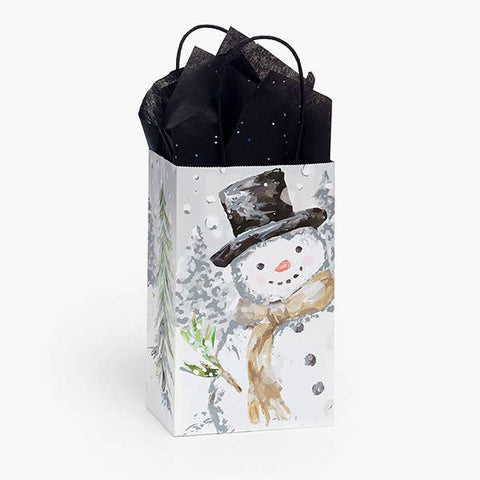 Silver Snowman Paper Gift Bags: Cub 8x4.75x10.25 in - Nashville Wraps