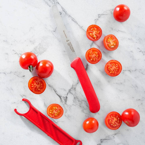 Red Serrated Tomato Knife with Matching Sheath, 4" - Messermeister