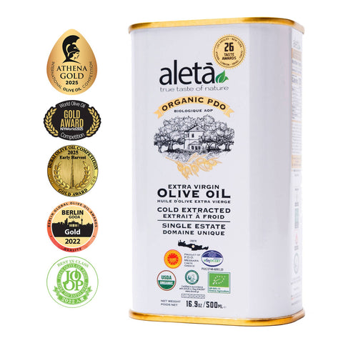 Greek Extra Virgin Olive Oil, 16.9 oz tin, Organic Single Estate - Aleta Farms