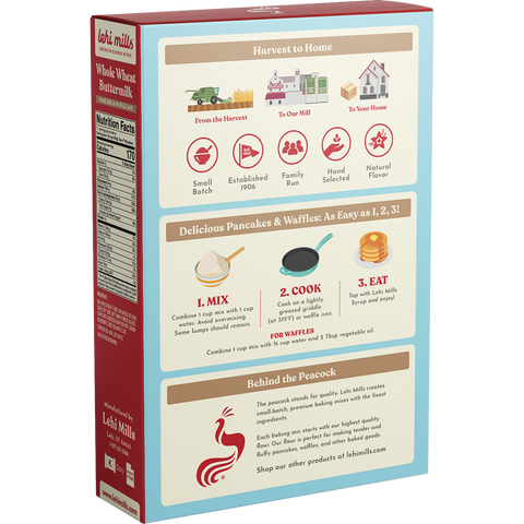 Whole Wheat Buttermilk Pancake Mix, 20 oz Box - Lehi Mills