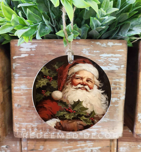 Wood Ornament Vintage Santa - Redeemed Decor