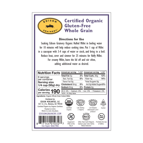 Organic Hulled Millet, 16 oz - Edison Grainery