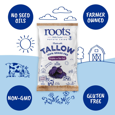Tallow Purple Sea Salt Kettle Cooked Potato Chips, 5 oz Bag - Roots Potato Chips