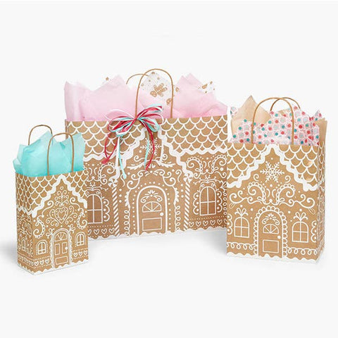Gingerbread Cottage Paper Retail Gift Bags: Rose 5.25x3.25x8.25 in - Nashville Wraps