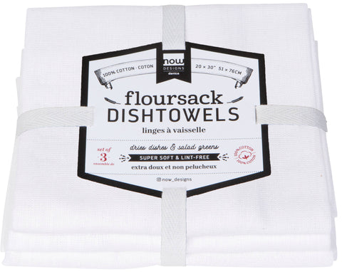 White Cotton Flour Sack Dishtowels, Set of 3, 20"x30" - Now Designs by Danica