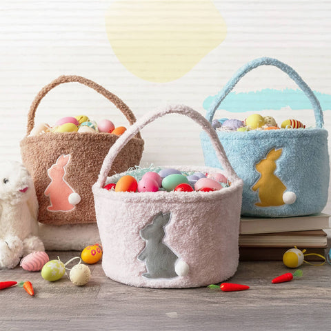 Plush Sherpa Bunny Easter Baskets, Blue - bewell